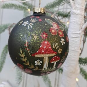 Large antique apple green Christmas glass bauble with toadstools by Gisela Graham