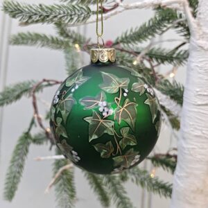 Matt green ivy and white berries Christmas glass bauble  by Gisela Graham