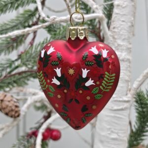Matt red Alpine Heart folk art glass Christmas heart by Gisela Graham
