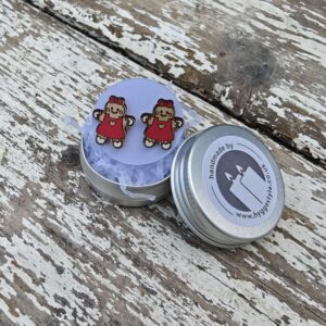 Handmade Hyggestyle Christmas gingerbread girls wooden earrings with gift tin