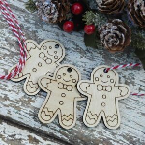 Set of three handmade Scandi wooden gingerbread men Christmas tree ornaments/gift tags