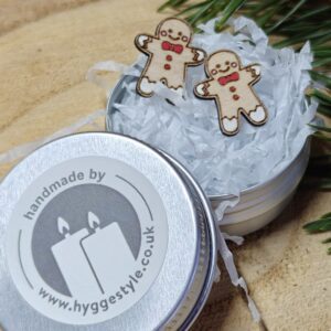 Handmade Hyggestyle Christmas gingerbread men wooden earrings with gift tin
