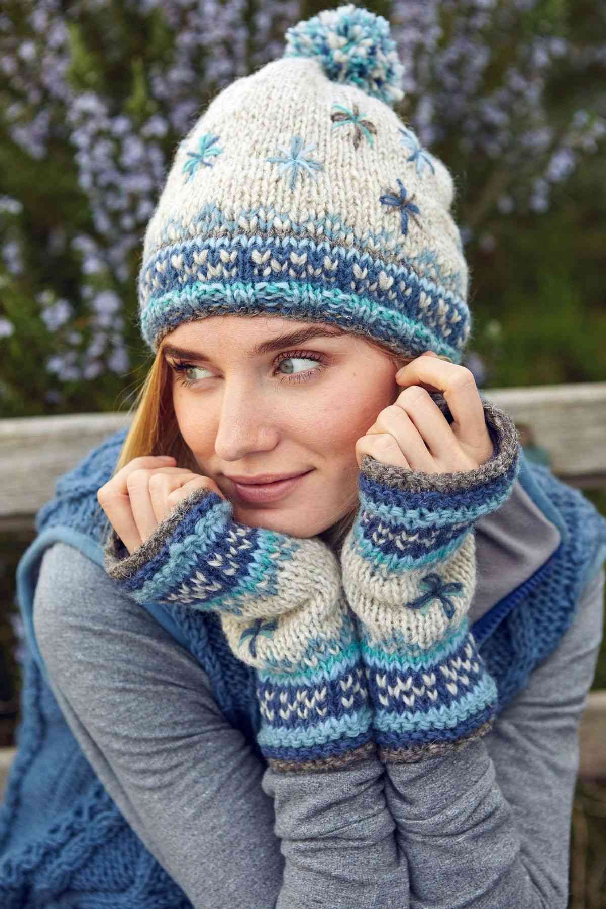 fairtrade pachamama blue white wrist warmers hygge