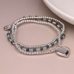 "Tala" silver and blue plated heart charm bracelet