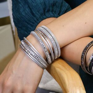 "Aude" grey leather and glass layered bracelet