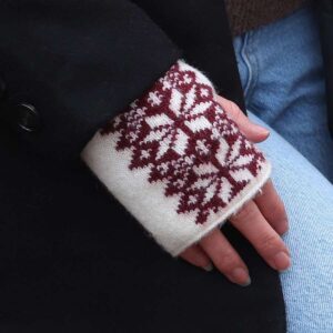 Burgundy and cream Scandi starflower wrist warmers