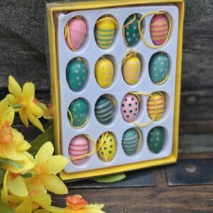 Set of 16 wooden mini Easter eggs hanging tree decorations