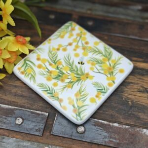 Spring mimosa porcelain coaster by Gisela Graham