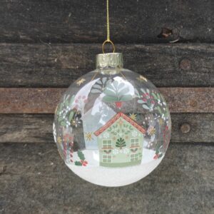 Clear Alpine House folk art glass Christmas tree bauble by Gisela Graham