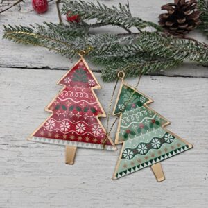 Set of two tin Alpine folk art Scandi trees by Gisela Graham