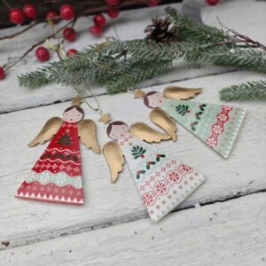 Set of 3 tin Alpine folk art Scandi angels decoration by Gisela Graham