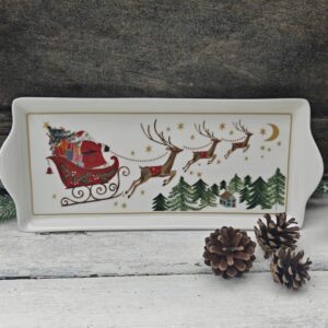 Gisela Graham Nostalgia Sleigh and Santa Christmas bone china rectangular serving plate