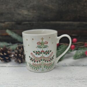 Alpine tree Christmas bone china mug by Gisela Graham