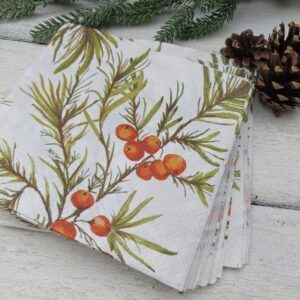 Spruce and red berries Christmas paper napkins; for dining, crafts and decoupage