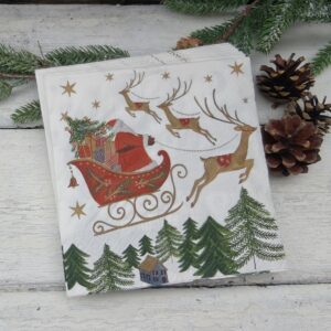 Nostalgia Santa in sleigh Christmas paper napkins; for dining, crafts and decoupage