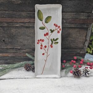 Fir and berries stoneware rectangular plate by Gisela Graham