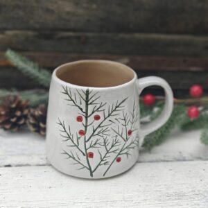 Gisela Graham fir and berries stoneware Christmas mug