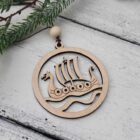 Handmade Hyggestyle birch Viking longship wooden Christmas bauble