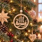 Handmade Hyggestyle birch Viking longship wooden Christmas bauble