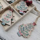 Wooden berry sprig Christmas tree ornaments and Scandi craft shapes, set of 8