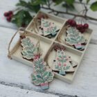 Wooden berry sprig Christmas tree ornaments and Scandi craft shapes, set of 8