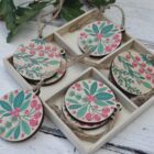 Wooden berry sprig round tags, Christmas ornaments and Scandi craft shapes, set of 8
