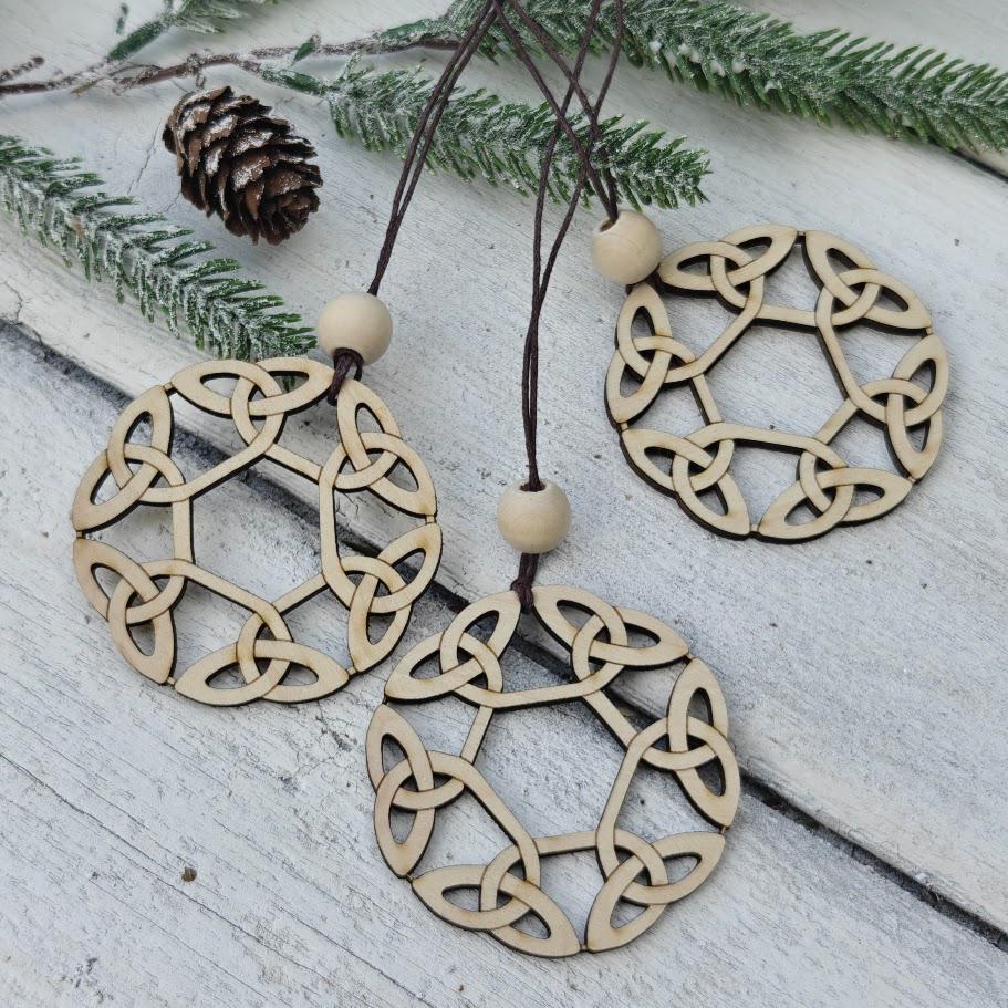 Handmade Hyggestyle birch Viking knot wooden Christmas bauble