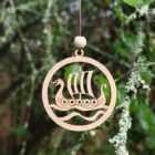 Handmade Hyggestyle birch Viking longship wooden Christmas bauble
