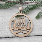Handmade Hyggestyle birch Viking longship wooden Christmas bauble