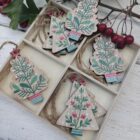 Wooden berry sprig Christmas tree ornaments and Scandi craft shapes, set of 8