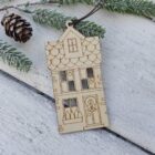 Birch Scandi house ornaments on brown waxed cord